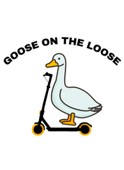 #171 - CUSTOM APPAREL — black text and goose on a scooter