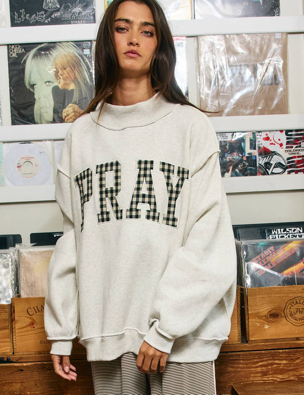 Pray Gingham Appliqué Mockneck