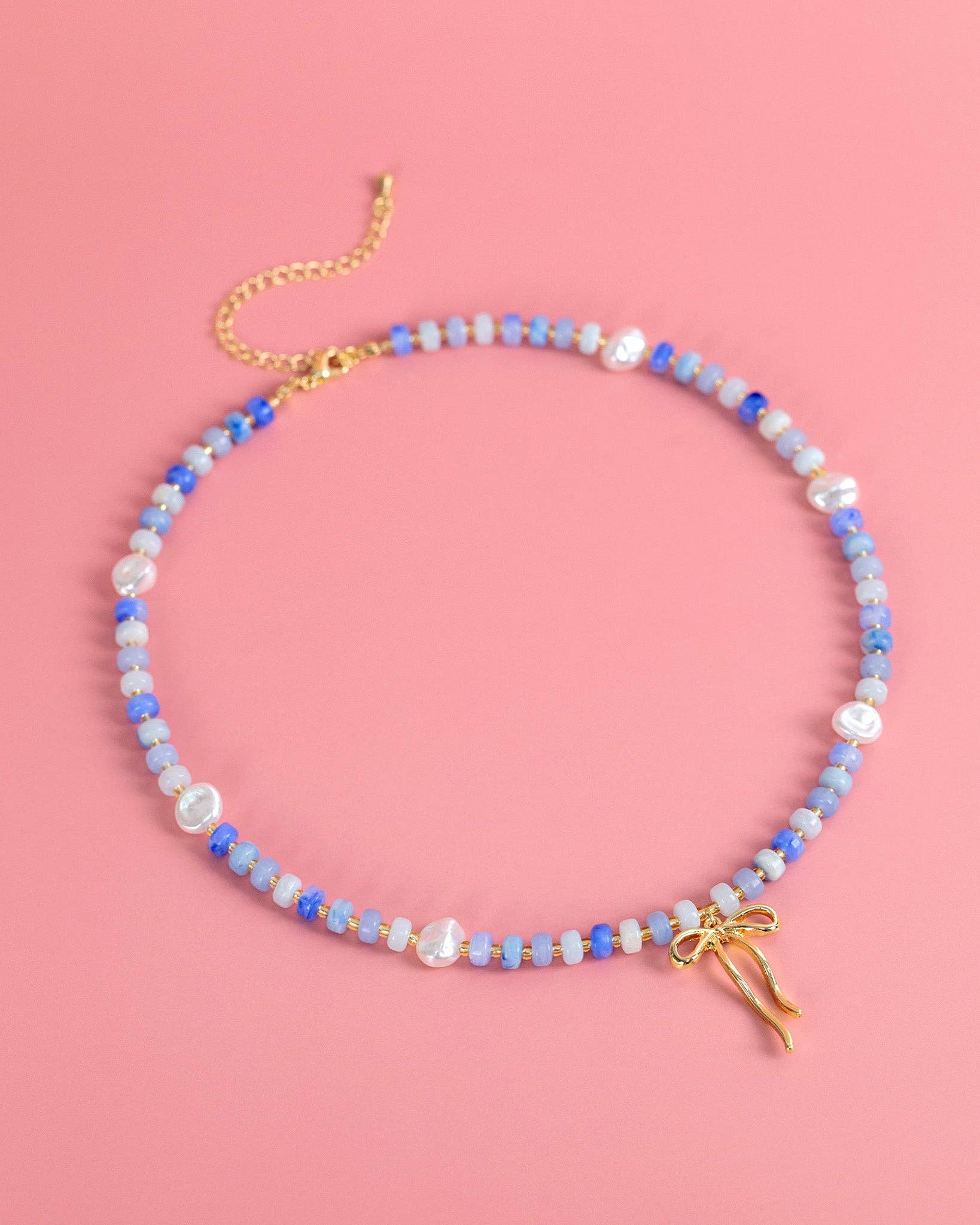 Blue Coquette Bead Pearl Necklace