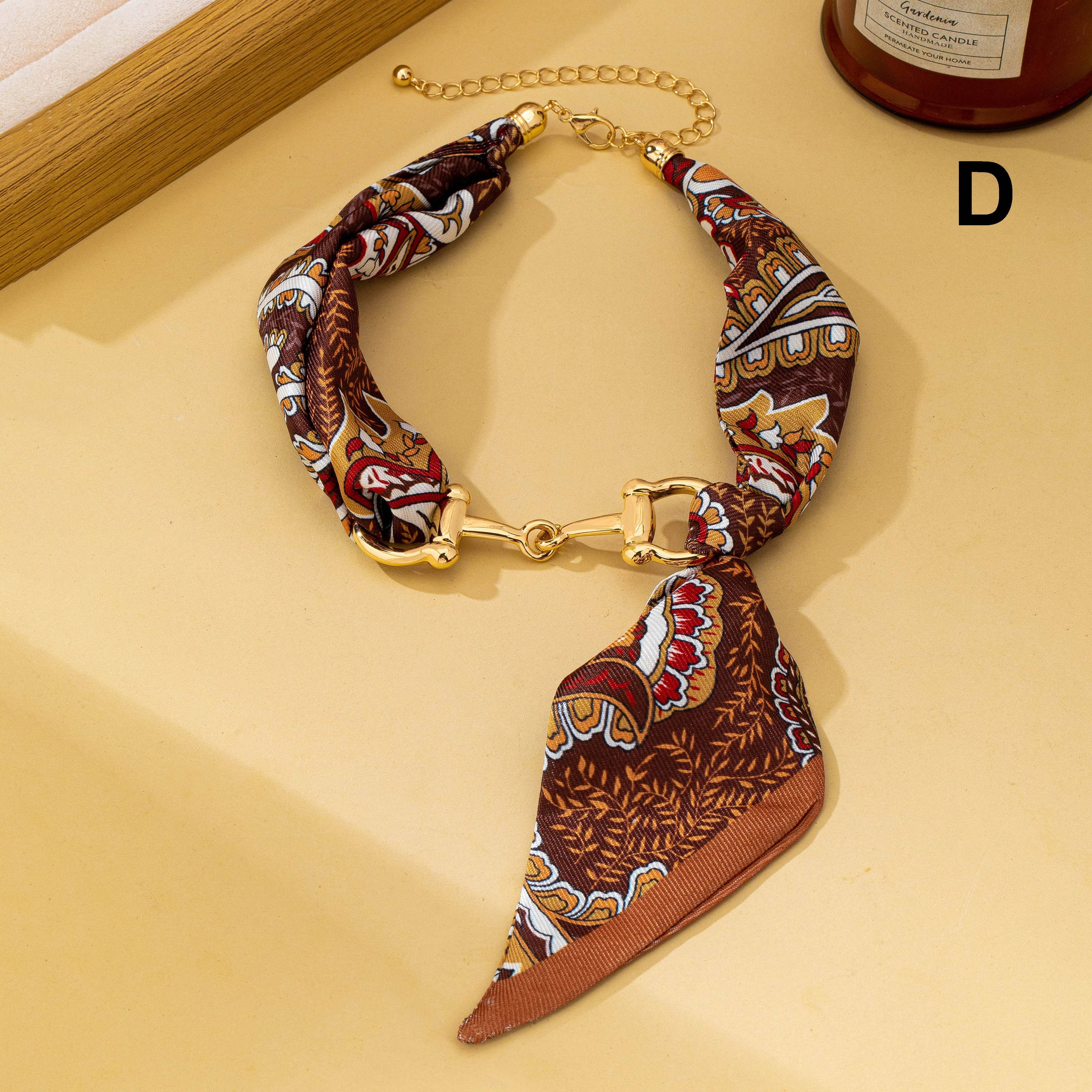Brown Floral Horsebit Scarf Choker