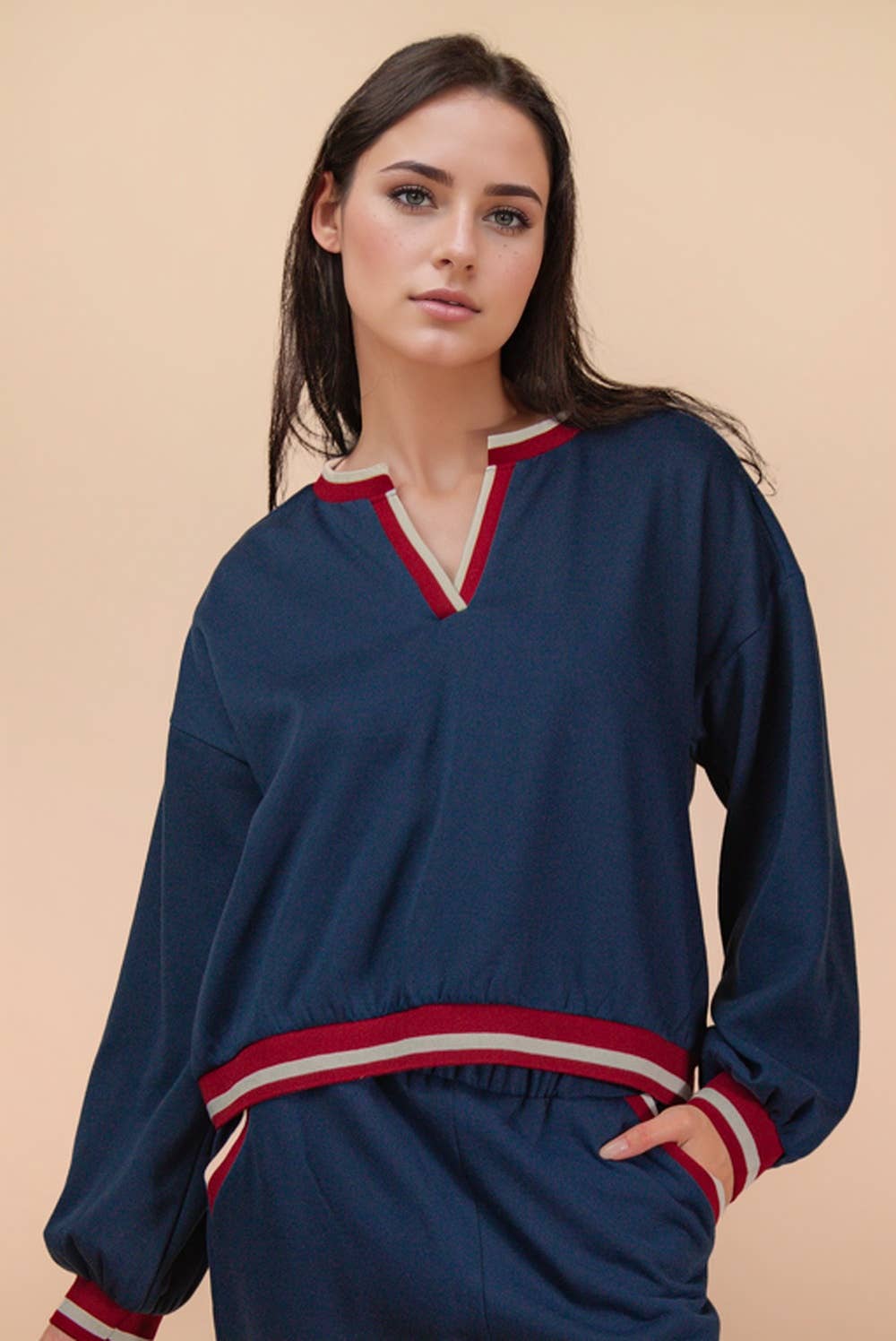 Navy Color Band Detail Comfy Set