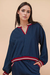 Navy Color Band Detail Comfy Set