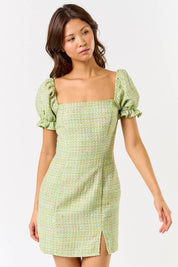 Green Square Neck Mini Dress