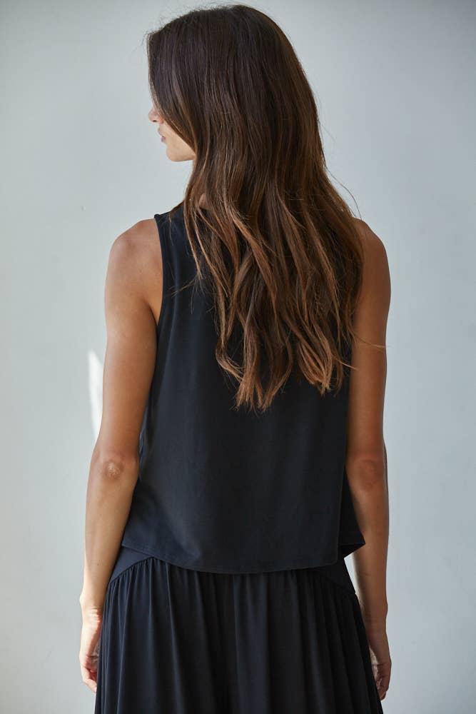 Black Sleeveless Cowl Neck Top