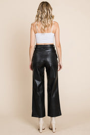 Black Leather Wide Leg Pant