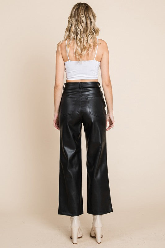 Black Leather Wide Leg Pant