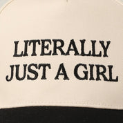 Literally Just A Girl Embroidery Two Tone Trucker Hat: FUCHSIA / ONE SIZE