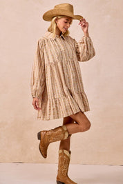 Cream Floral Print Buttoned Shirt Dress