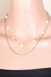 Clover Station Shell Charms Layered Chain Necklace