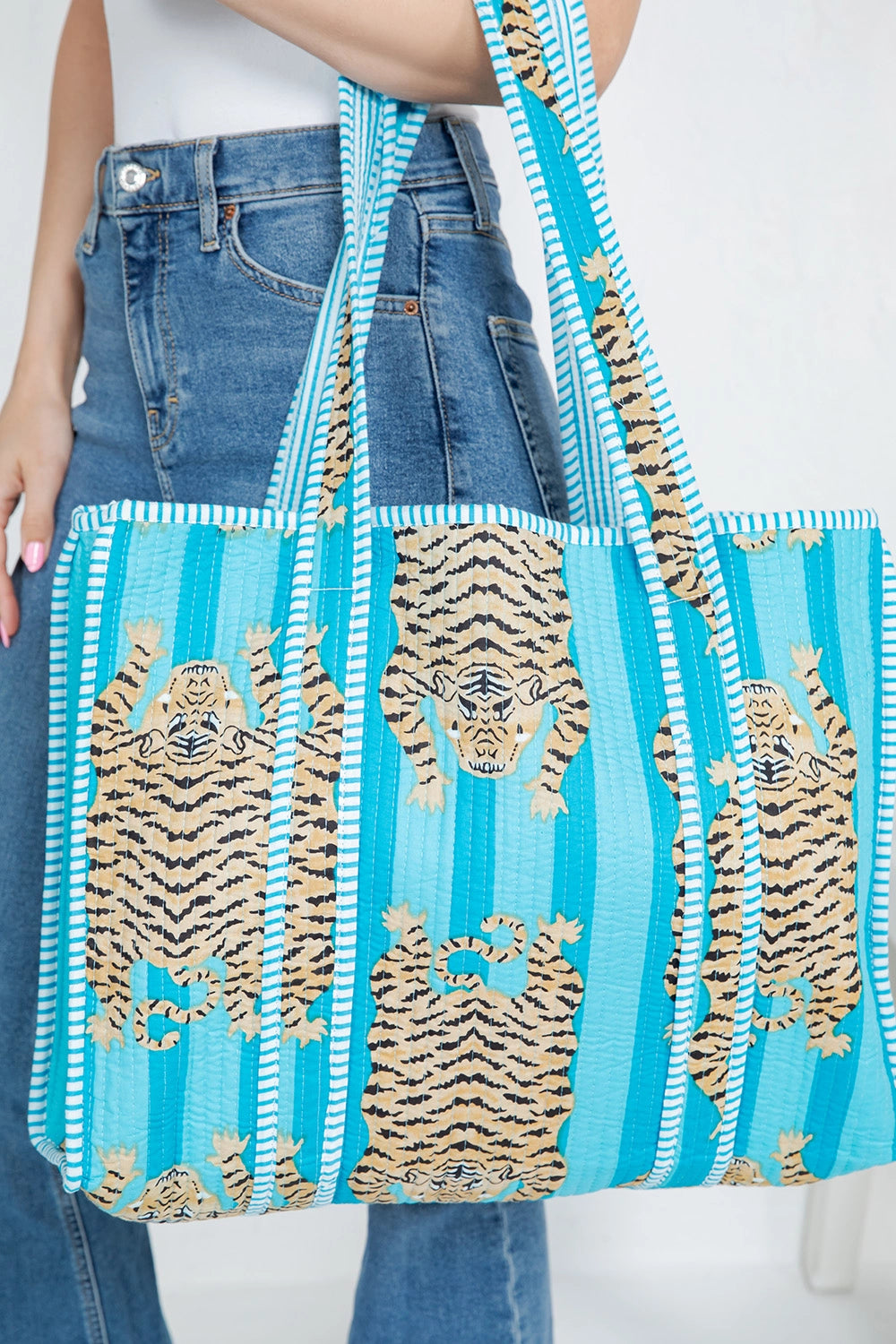 Blue Tiger Reversible Quilted Tote Bag