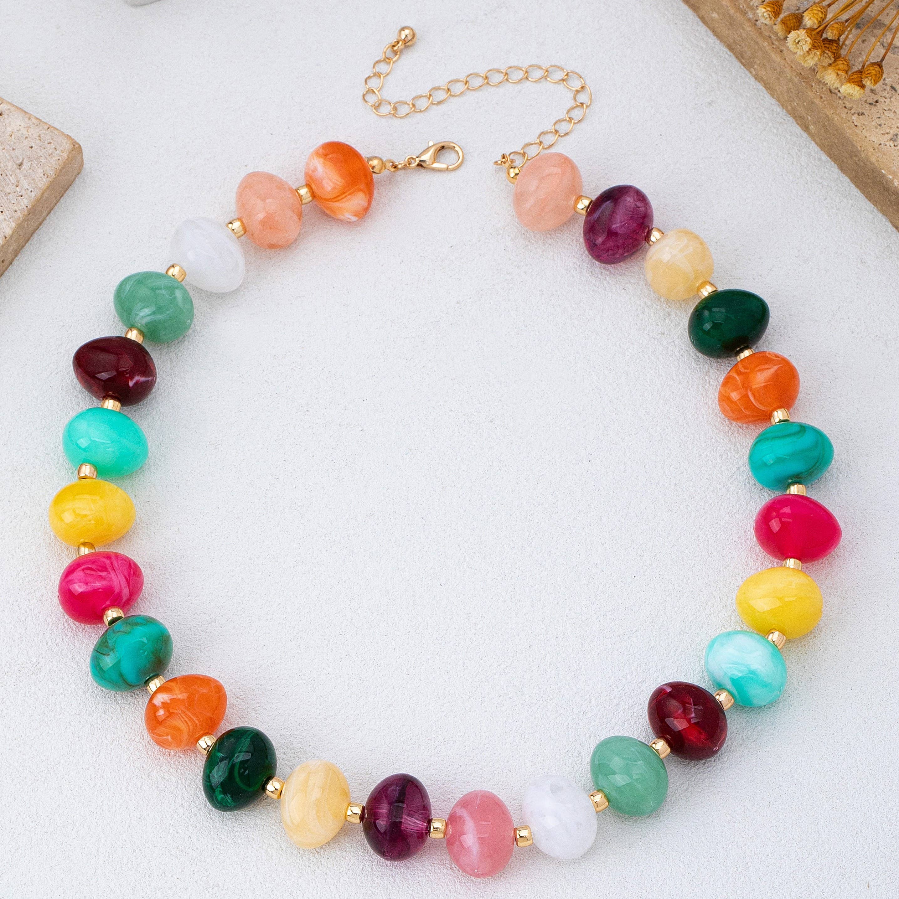 Multicolor Resin Pebble Bead Necklace