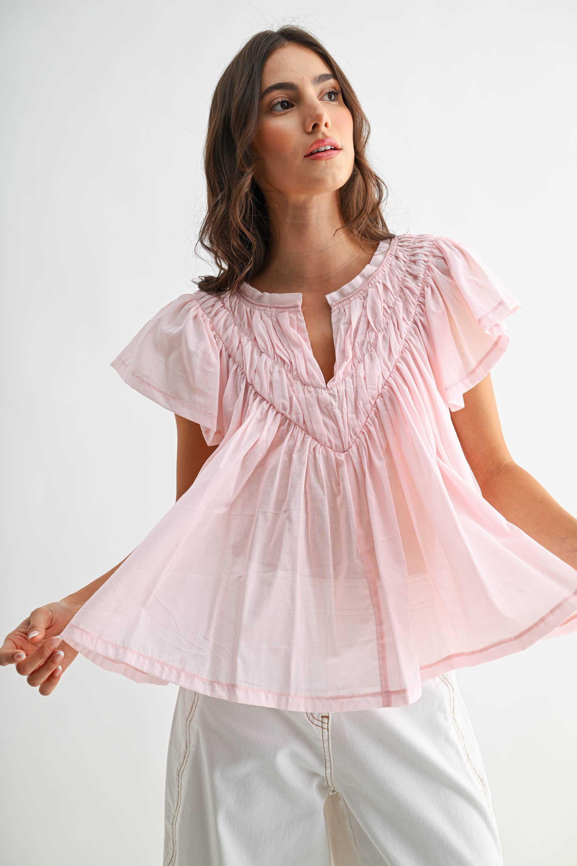 Pink Flutter Sleeve Detail Blouse