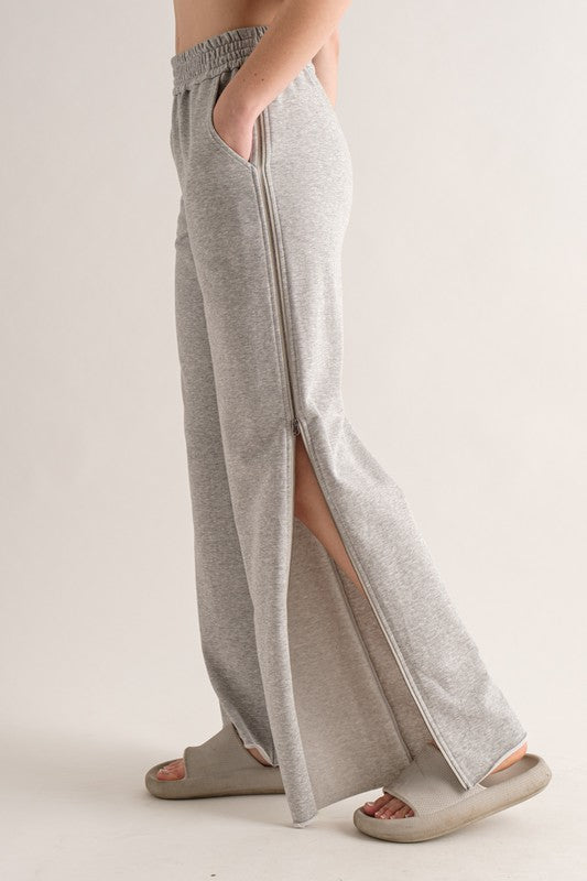 Gray Elastic Waist Zipper Sweat Pants