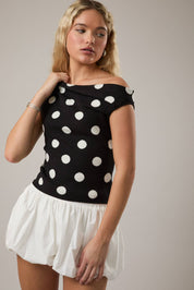 Black Polka Dot Asymmetrical Top