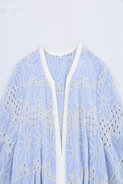 Blue Embroidered Short Sleeve Dress