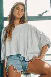Grey Twist Cuff Oversized Top