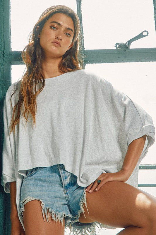 Grey Twist Cuff Oversized Top