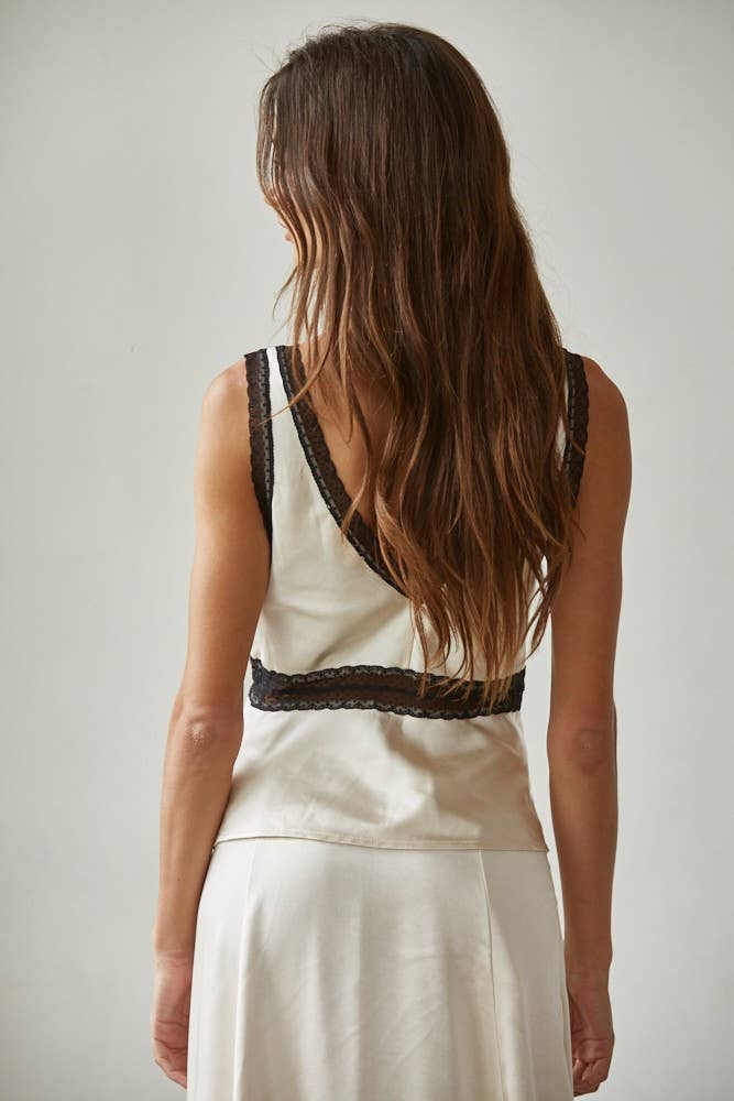 White Lace Trim Detail Sleeveless Top
