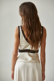 White Lace Trim Detail Sleeveless Top