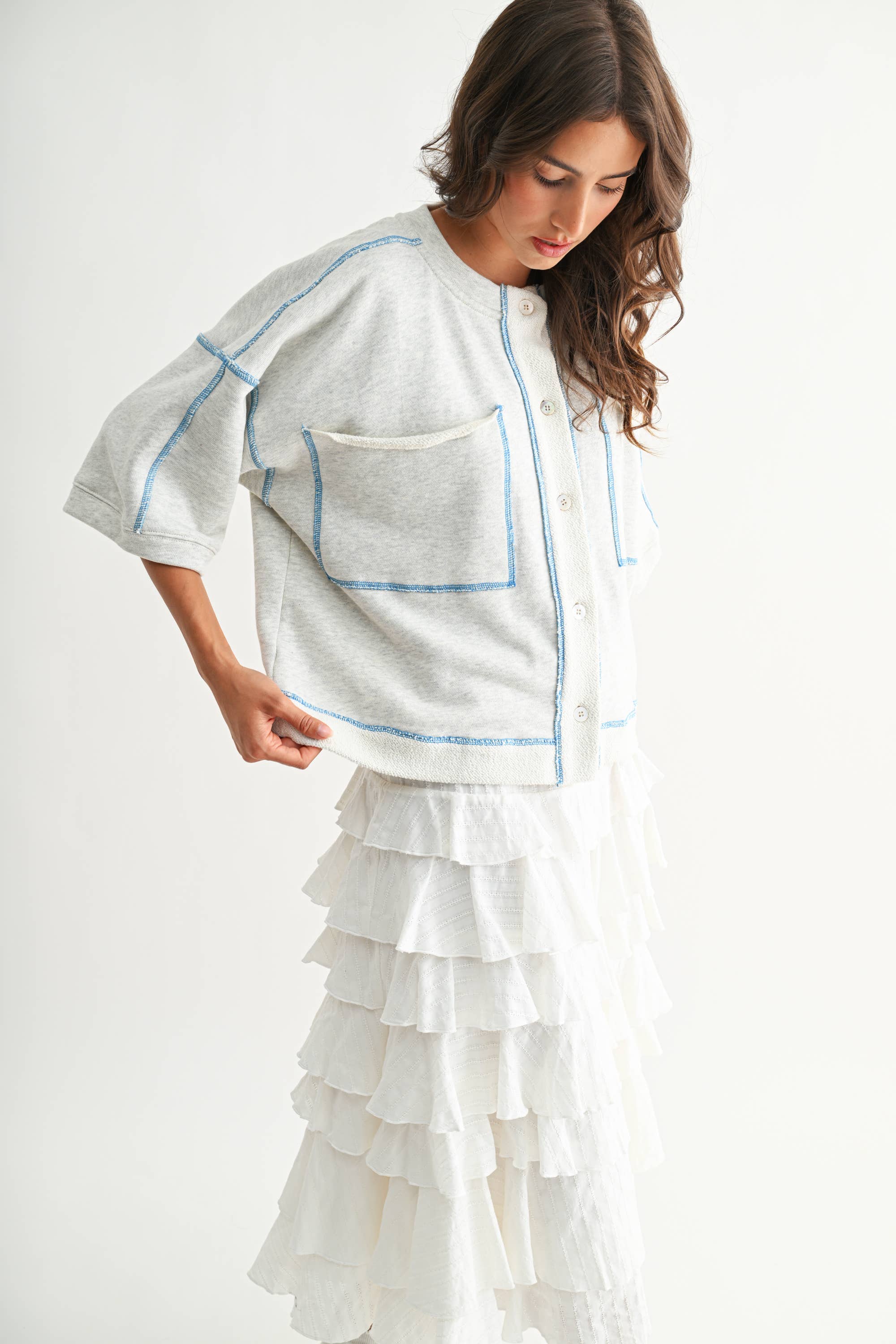 Gray Detailed Oversized Cardigan