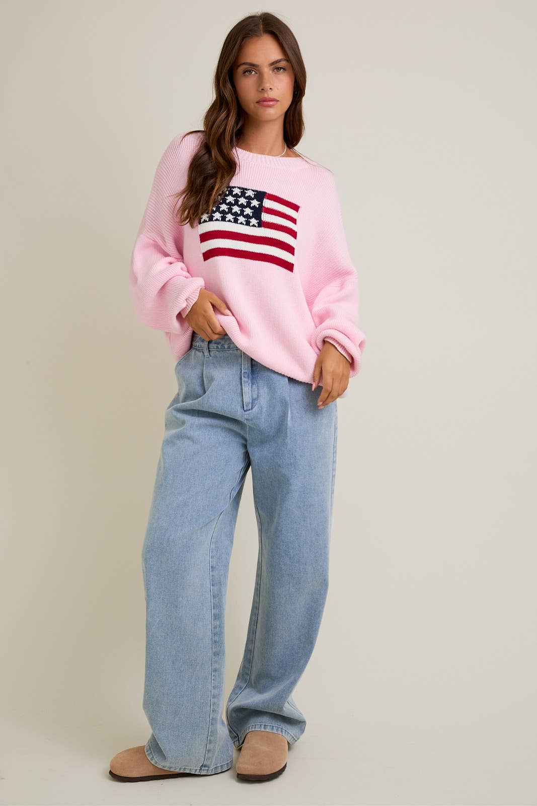 Pink American Flag Knitted Sweater