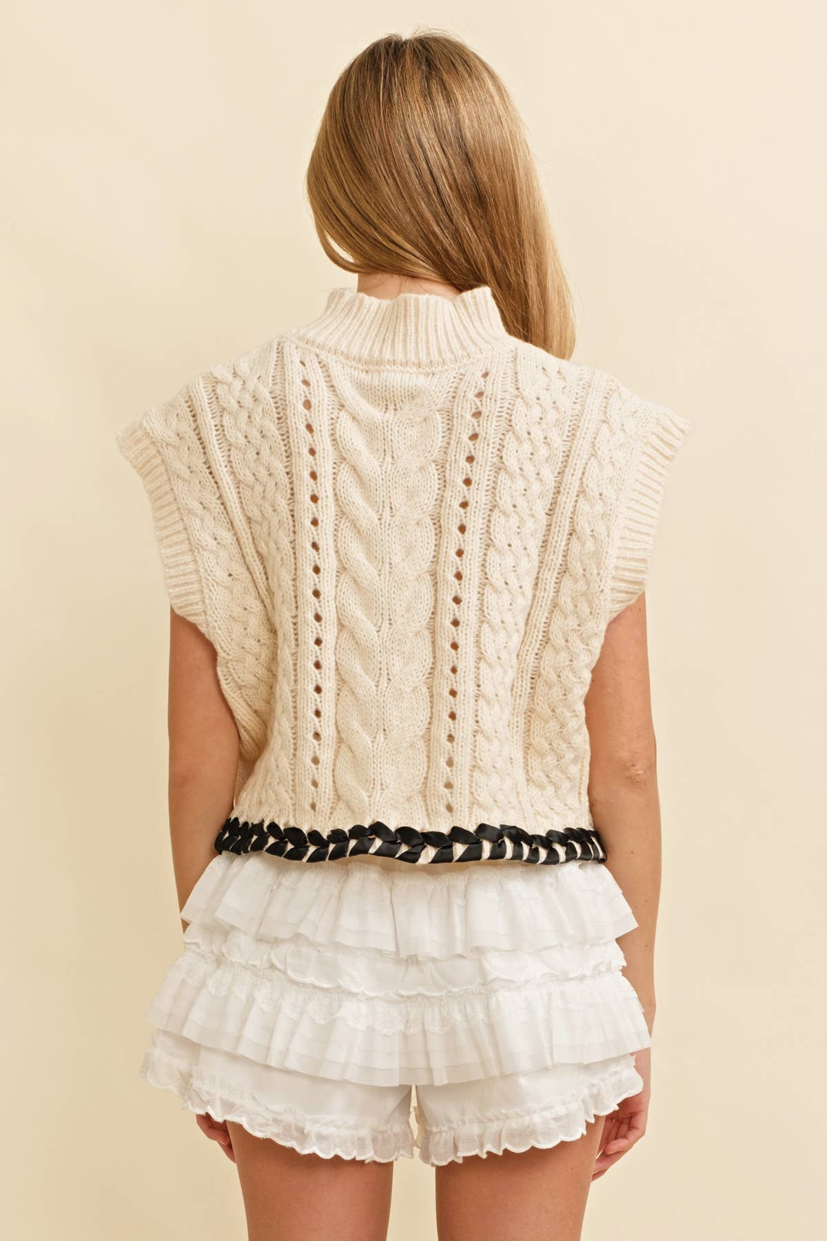 Cream Cable Knit Sweater Vest showing color: cream