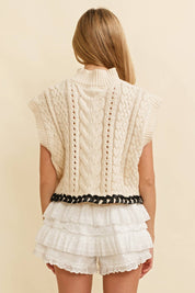 Cream Cable Knit Sweater Vest showing color: cream