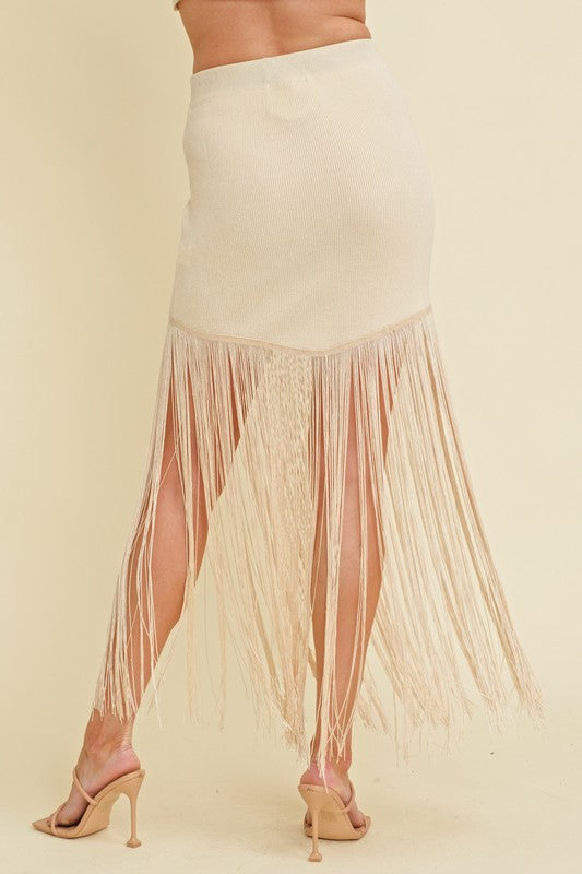 Ivory Maxi Fringe Skirt