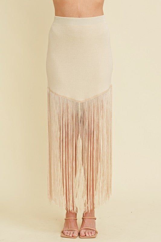 Ivory Maxi Fringe Skirt