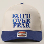 Blue Faith Over Fear Hat — “faith over fear” typography across the front and color: blue