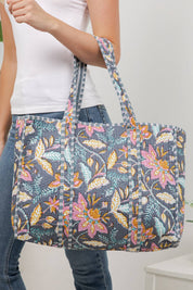 Gray Floral Handmade Reversible Tote Bag