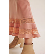 Coral Satin Lace Maxi Skirt