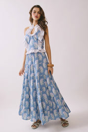Floral Print Maxi Skirt Ruffle Set