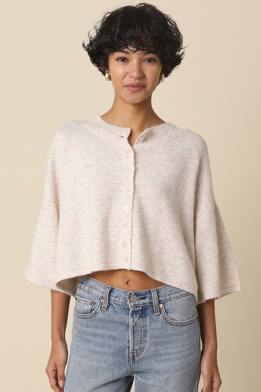 Beige Livia Boxy Cropped Cardigan