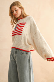 Cream American Flag Front Sweater Top