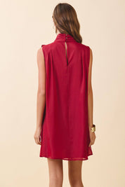 Red Sleeveless Mock Neck Ruffle Dress