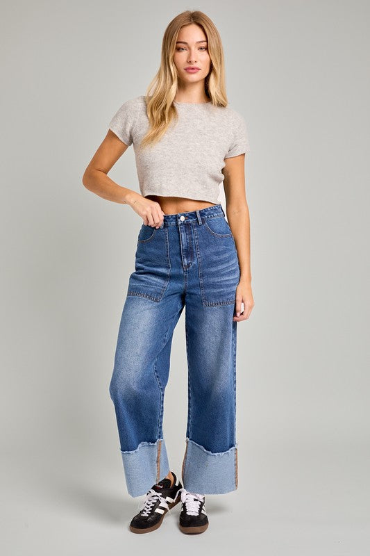 High Waisted Cuff Jeans