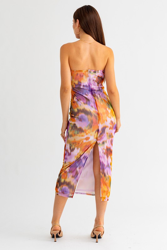 Multicolor Strapless Midi Dress - RTS