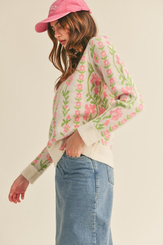 Ivory Floral Knit Shoulder