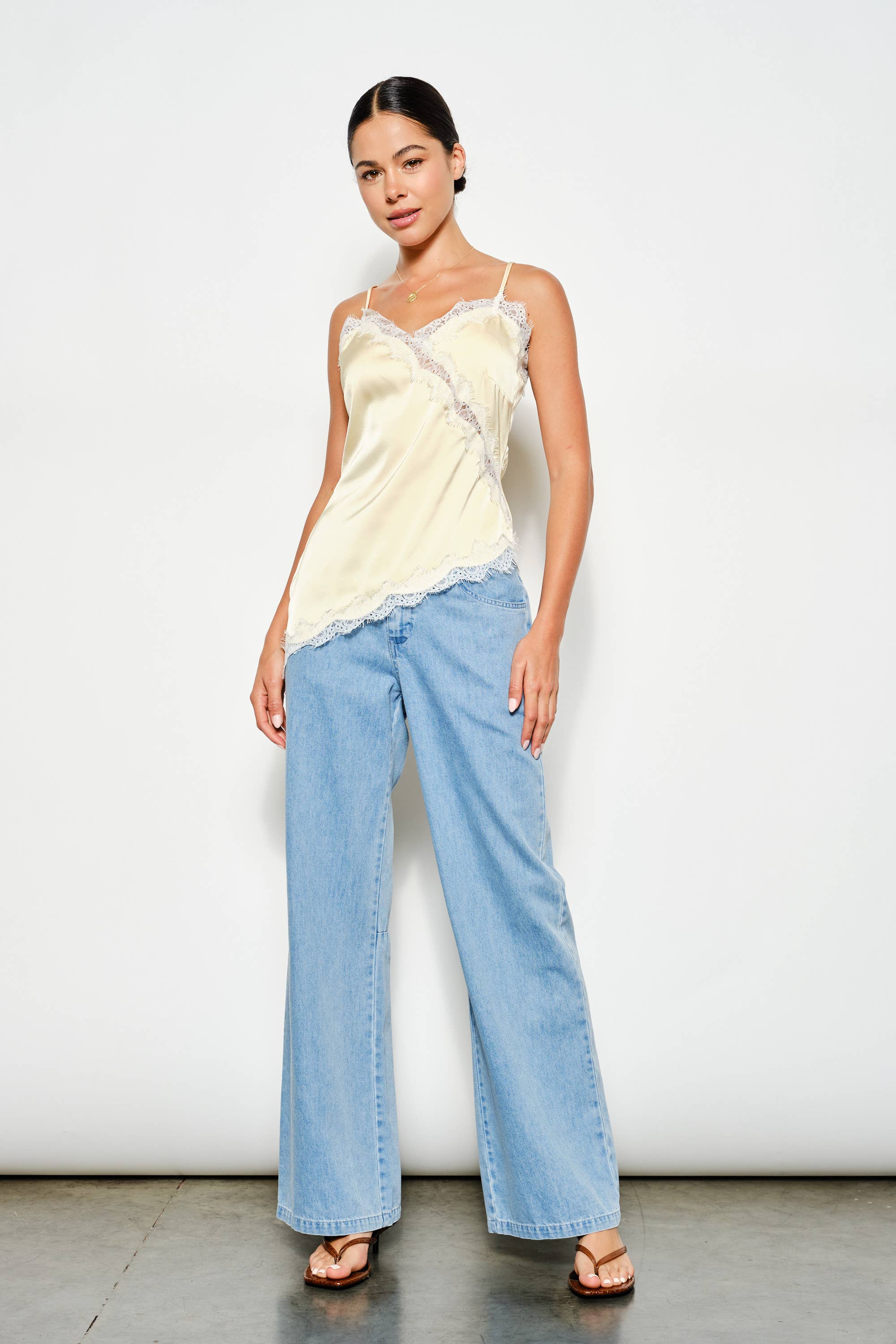 Yellow Asymmetrical Satin Cami