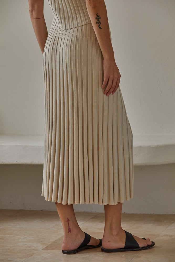 Tan Ribbed Midi Skirt