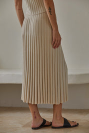 Tan Ribbed Midi Skirt