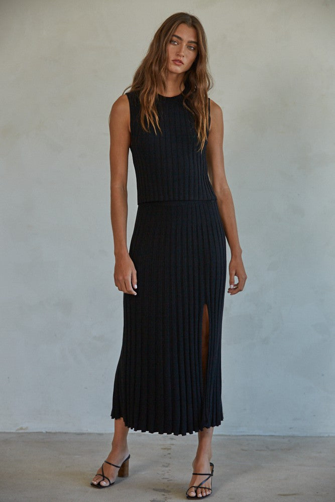 Black Ribbed Midi Skirt