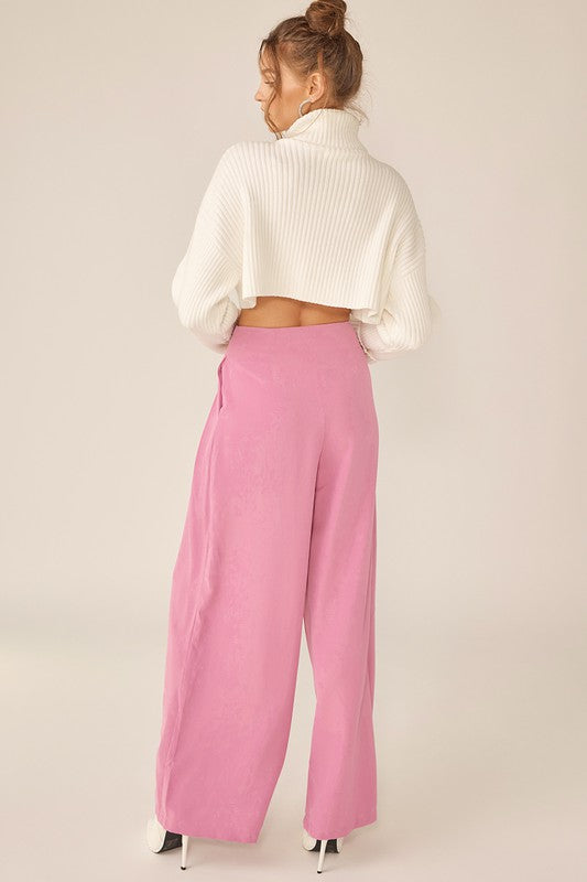 Pink Pleated Wide Leg Pants - RTS