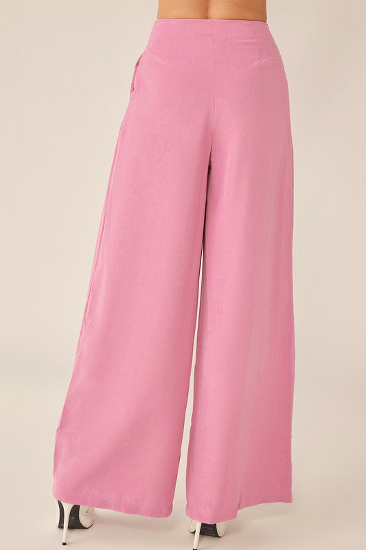Pink Pleated Wide Leg Pants - RTS