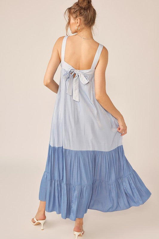 Blue Bow Back Maxi Dress - RTS