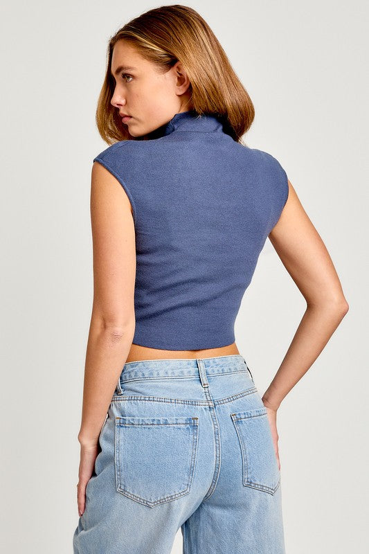 Dusty Blue High Neck Sweater Top