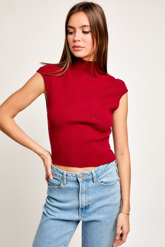 Crimson High Neck Sweater Top