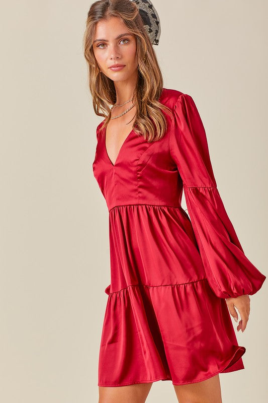 Amy Red Long Sleeve Dress - RTS