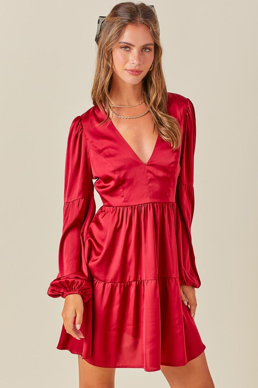 Amy Red Long Sleeve Dress - RTS